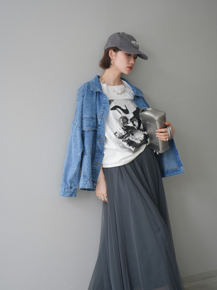 [SET]ルーズシルエットデニムジャケット+チュールボリュームスカート(2set)