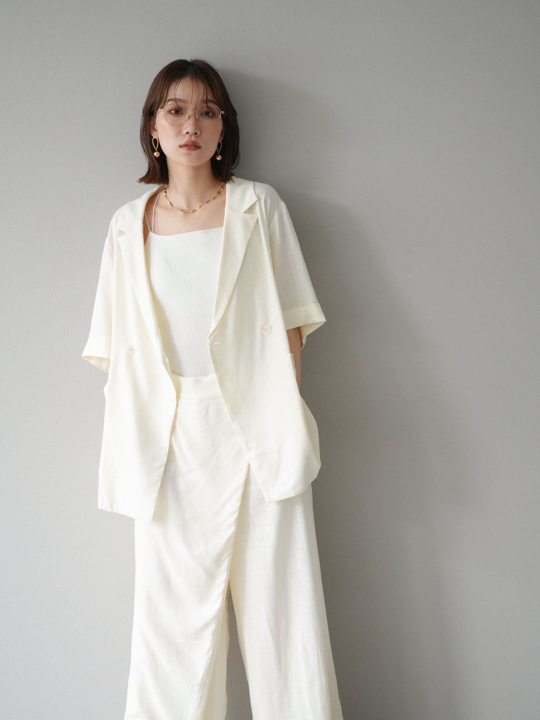 [予約]ライトリネンハーフスリーブジャケット/オフ