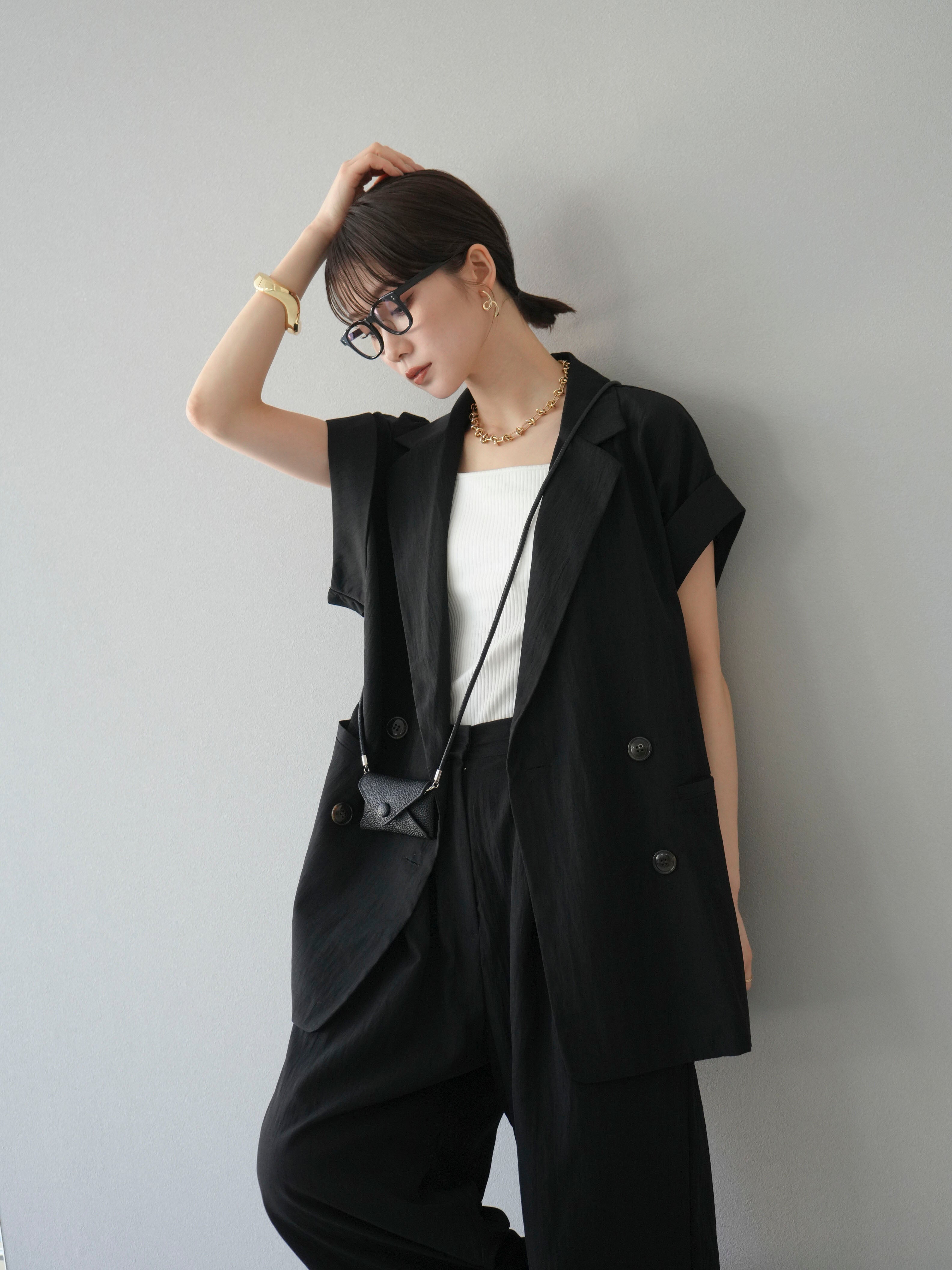 SET]リネンライクノースリーブダブルジレ+リネンライク裾リターン