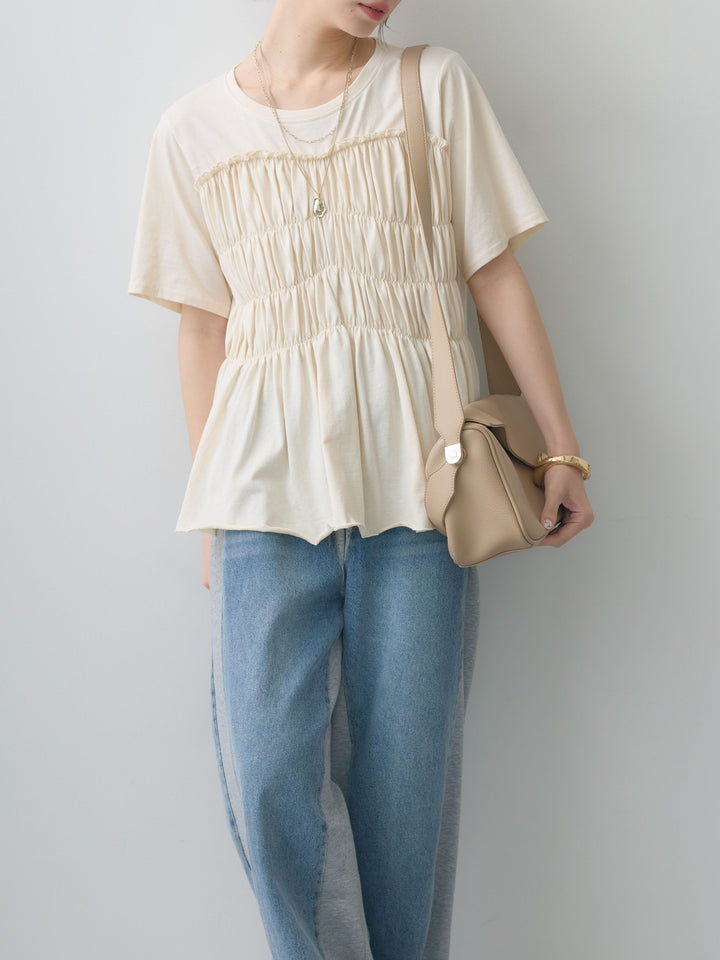 [SET]クールタッチシャーリングTEE+デニム切替スウェットパンツ(2set)