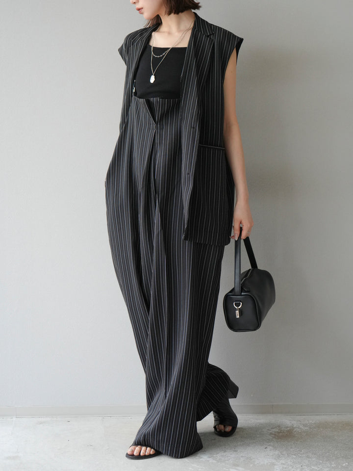 [SET]ヘリンボーンストライプジレ+ヘリンボーンストライプサロペット(2set)