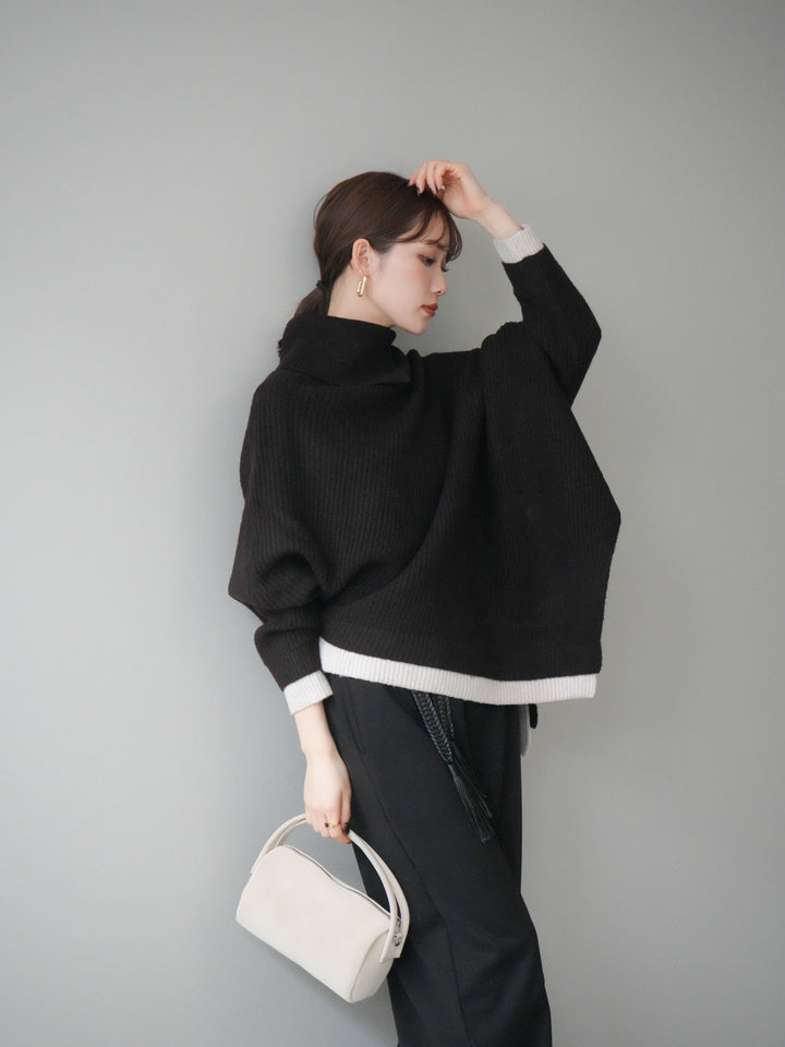 [予約]配色アシンメトリードルマンニットプルオーバー/brown