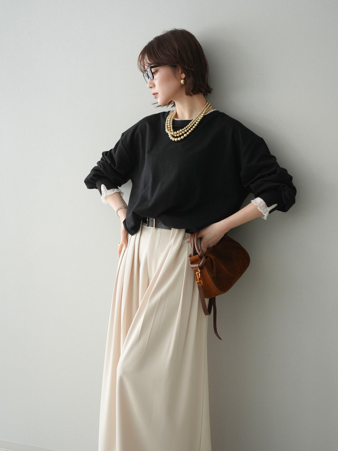 [予約]袖レースカットバルーンプルオーバー/black