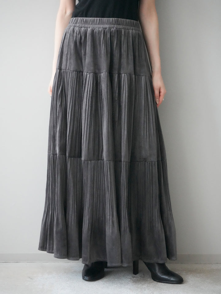 [予約]ベロアティアードワッシャースカート/charcoal