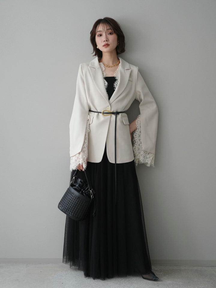 [予約]レースレイヤードスリットジャケット/ivory