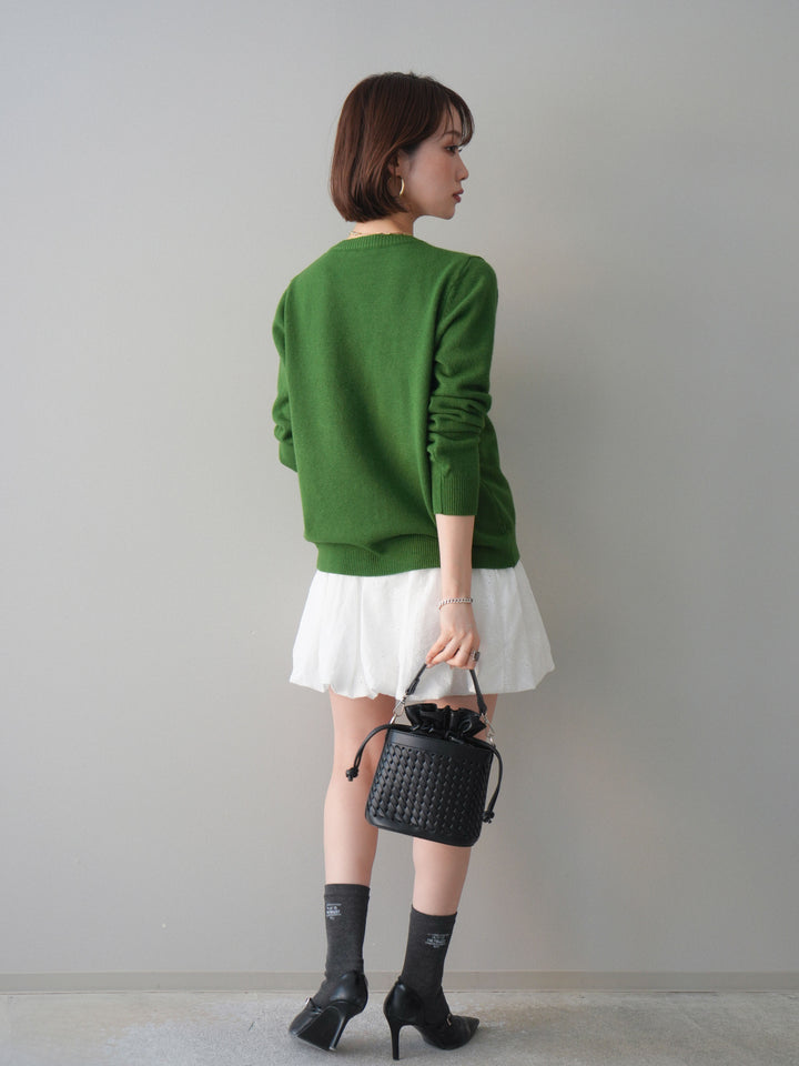 [SET]ハートボタンニットカーディガン+コットンライクレースバルーンミニスカート(2set)