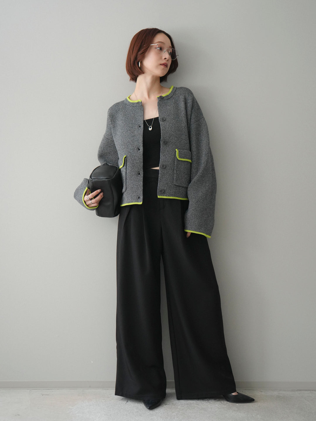 [予約]ウエストレースタックワイドパンツ/black