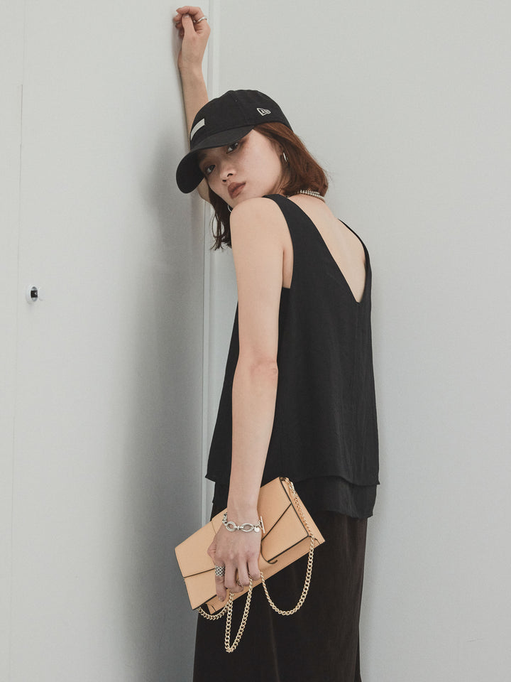 [SET]ワッシャーサテンシアーレイヤードタンクトップ+ベロアナロースカート(2set)