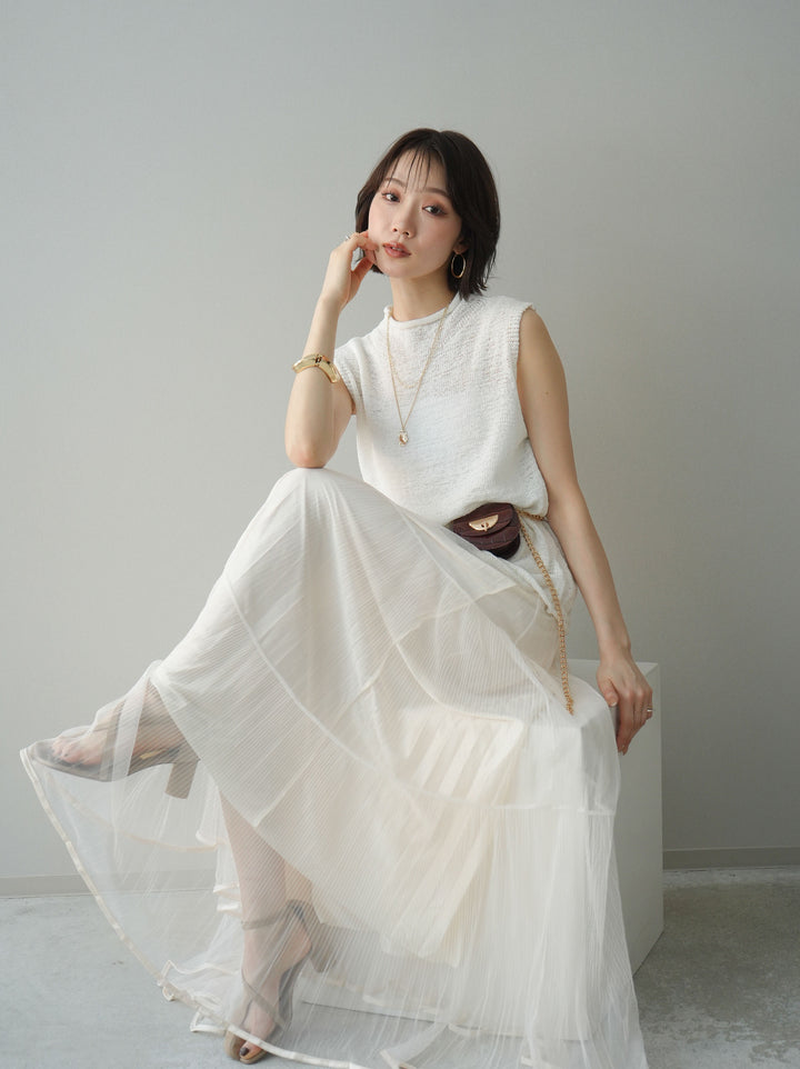 [予約]ノースリーブリネンタッチシアーニットプルオーバー/white