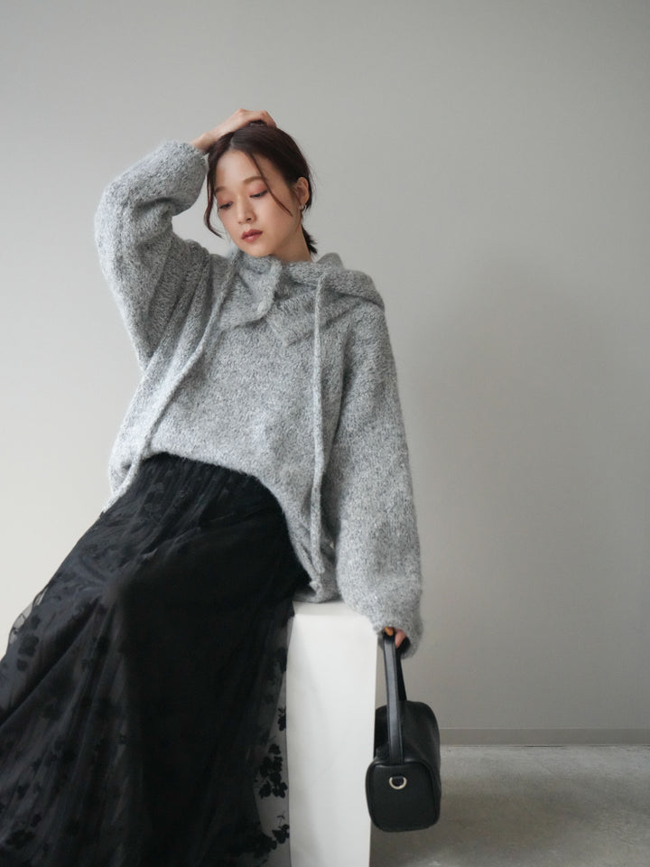 [SET]バラクラバSETニットプルオーバー+フラワーフロッキーチュールプリーツスカート(2set)