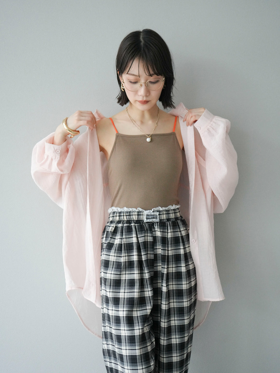 [予約]バイカラーストラップカップ付キャミソール/ベージュ