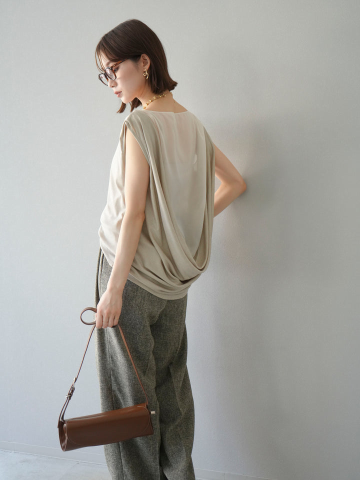 [預訂] 雙向透視層疊垂墜上衣/米色