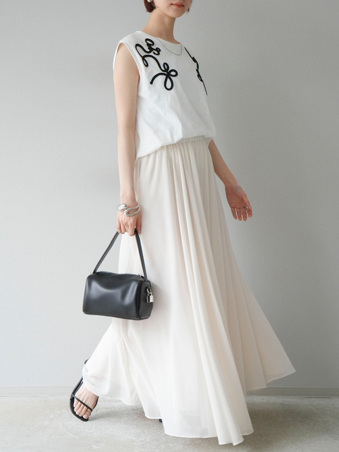 [予約]シフォンフレアスカート/アイボリー