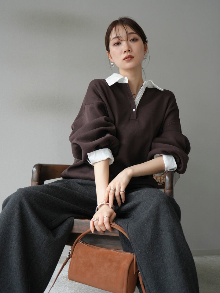 [預訂] 領口Polo針織套衫/棕色