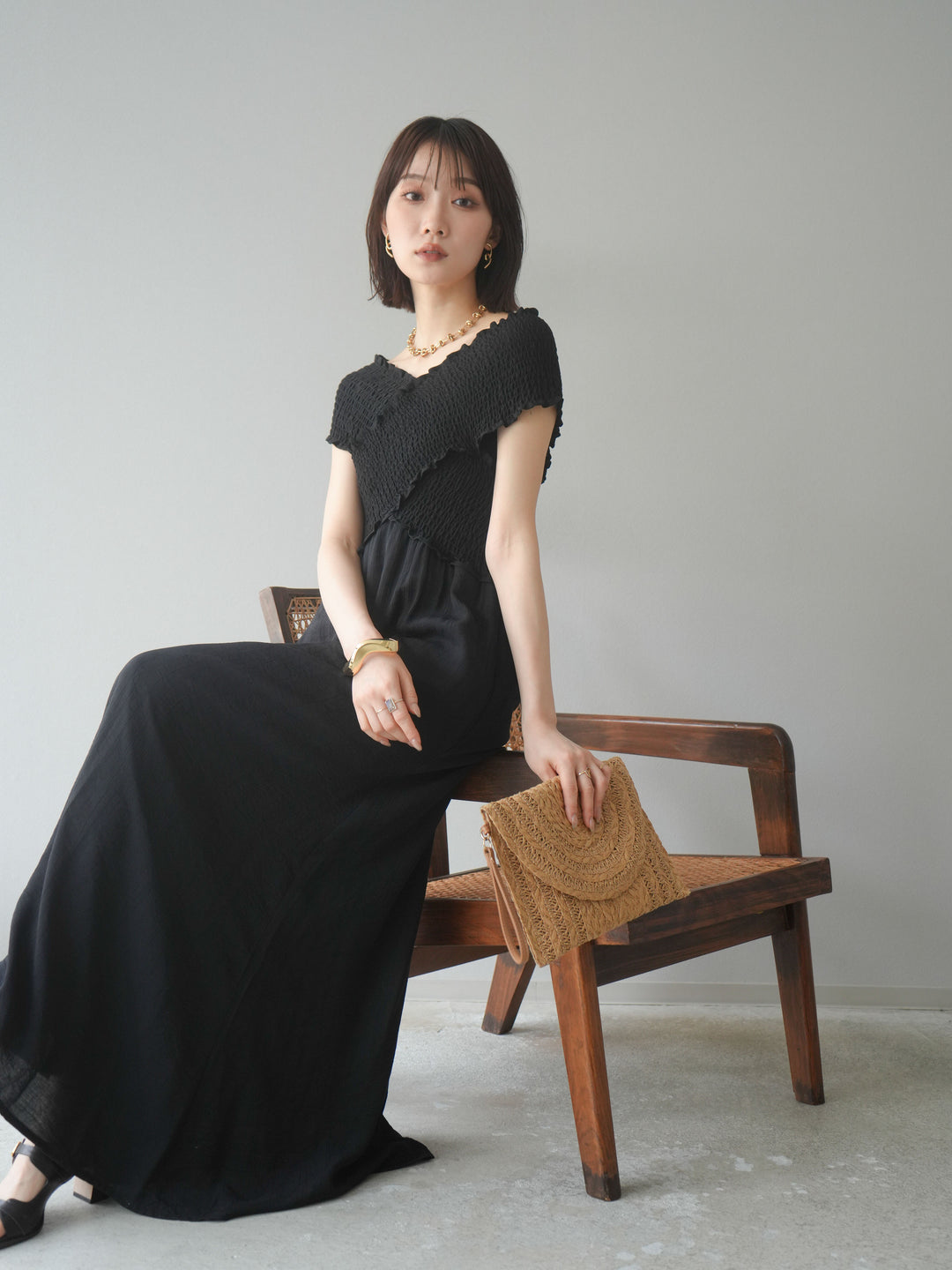 [SET]シャーリングクロスワンピース+シャーリングクロスワンピース(2set)