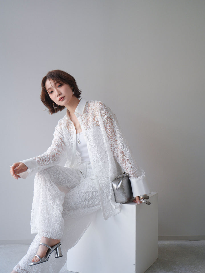 [SET]シアーコードレースオーバーシャツ+シアーコードレースイージーパンツ(2set)