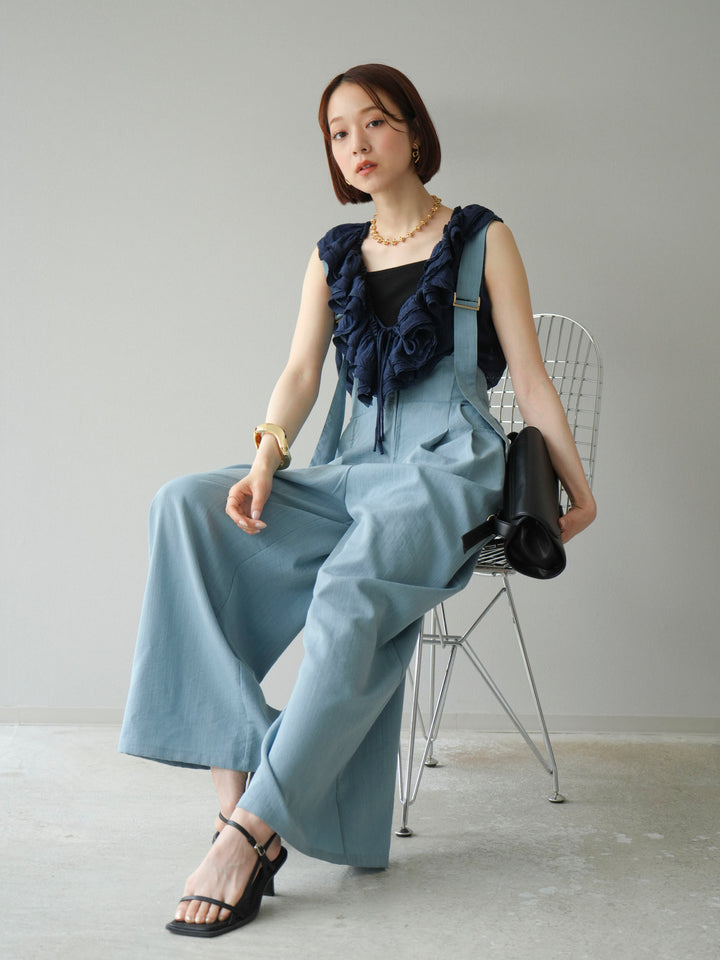 [予約]ワッシャーラッフルノースリーブブラウス/ネイビー