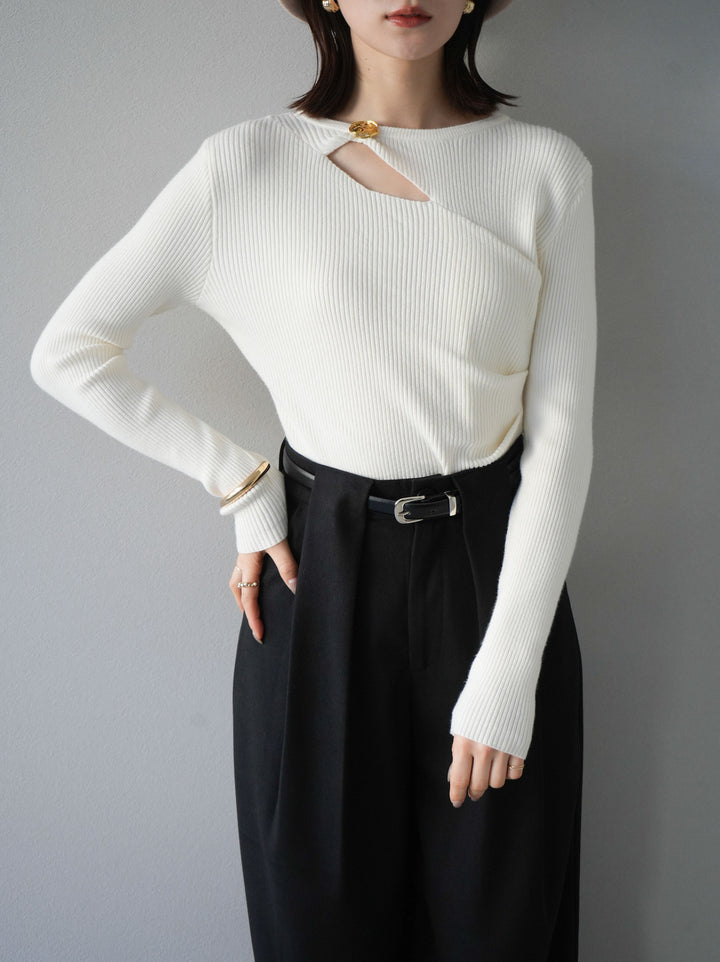 [予約]ゴールドモチーフデザインリブトップス/ホワイト