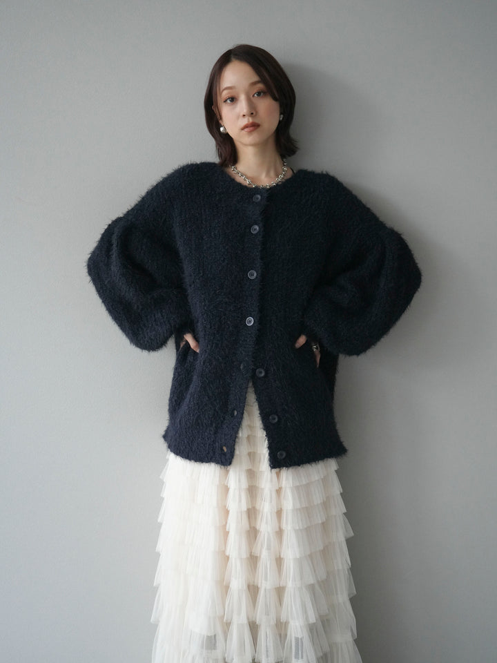 [預購] 圓領隨機毛絨開襟衫/藏青