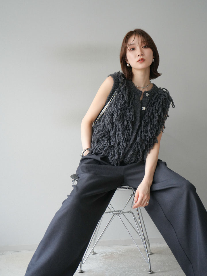 [予約]フリンジループニットベスト/チャコール