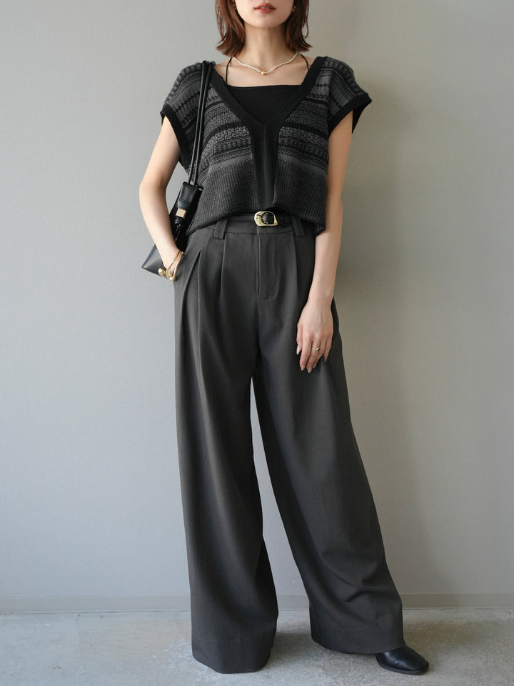 [予約]ガーター編み2WAYニットベスト/グレー×ブラック