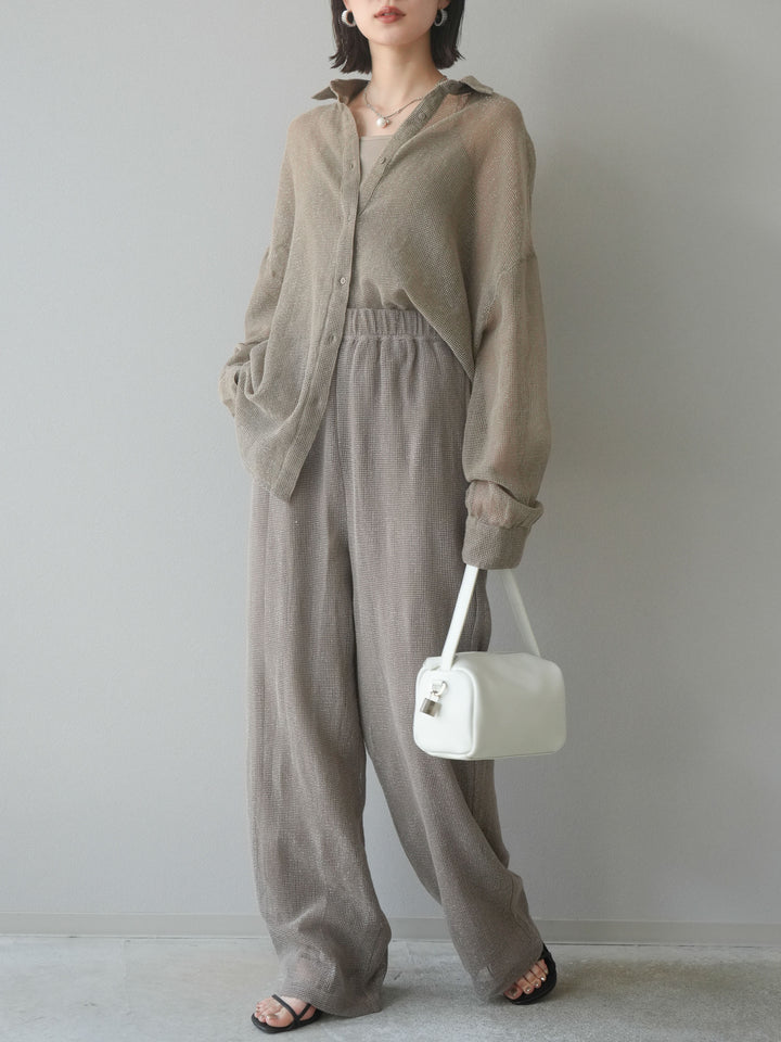 [預購] 棉金銀絲網眼休閒褲/米色