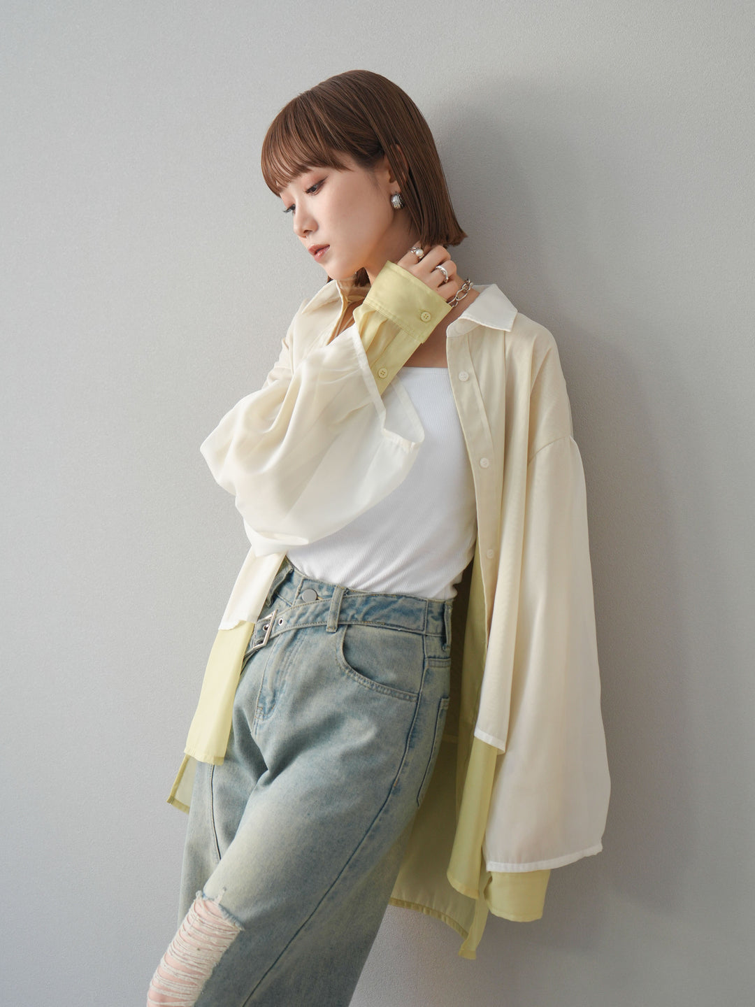 [予約]シアーレイヤードシャツ/オフ