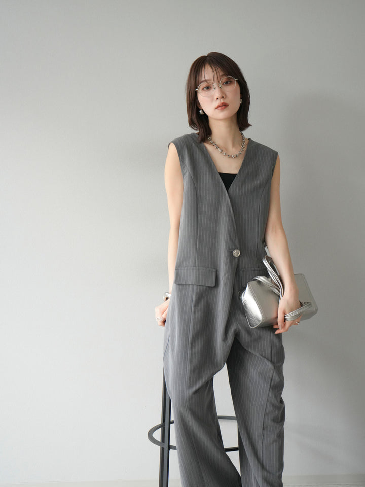 [予約]ストライプラップデザインオールインワン/グレー