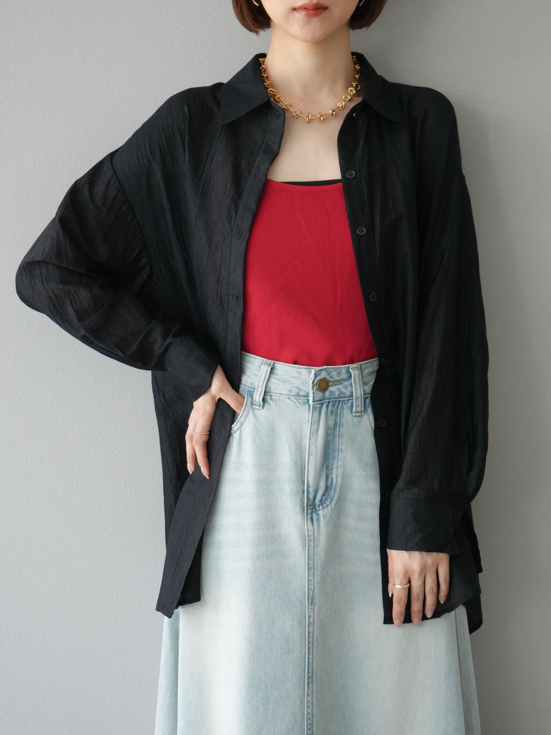 [予約]ワッシャーシャイニーシャツ/ブラック