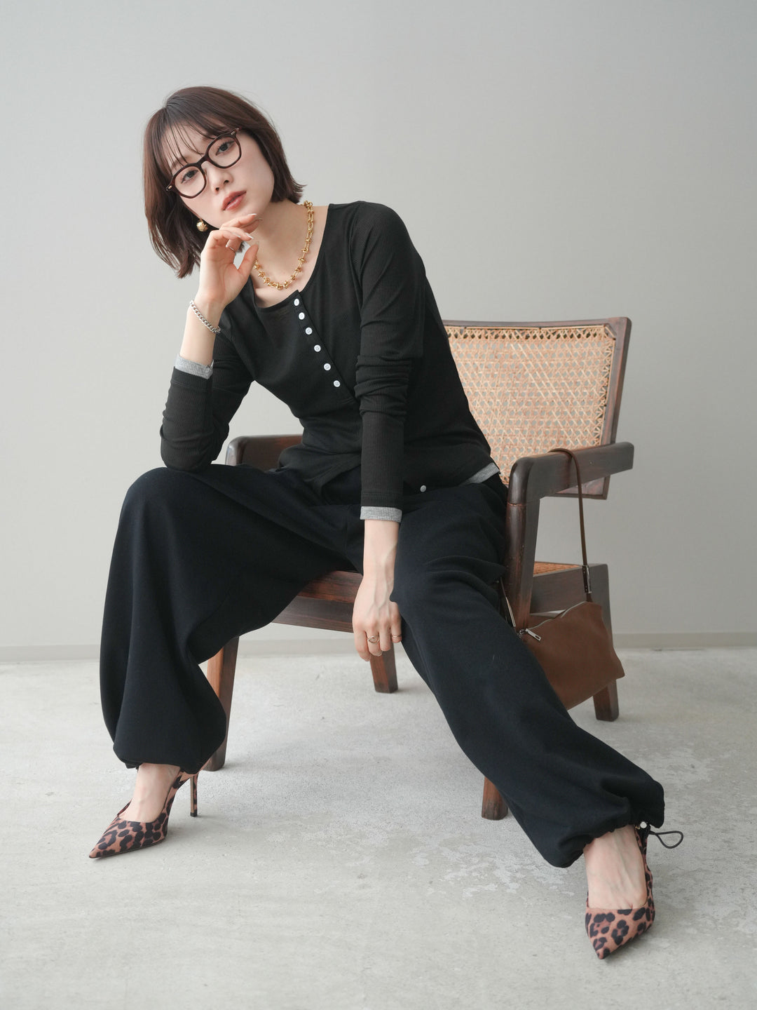 [予約]シアーリブバイカラーカーディガン/black