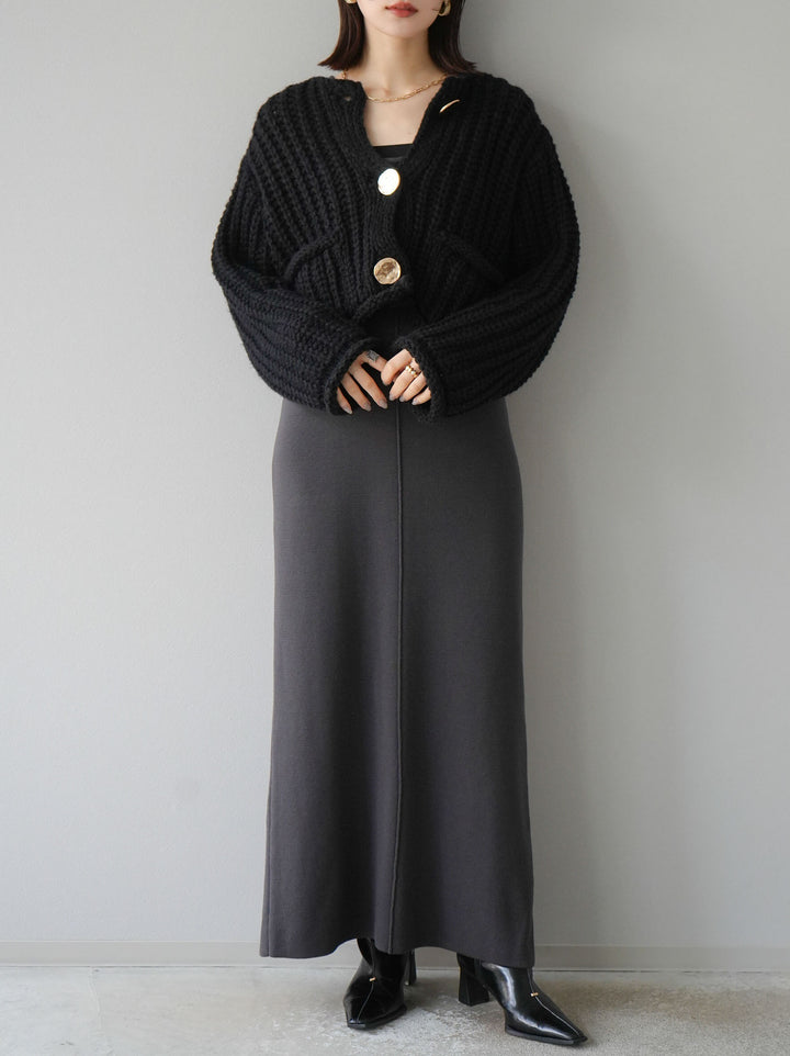 [預訂] 方領針織洋裝/炭灰