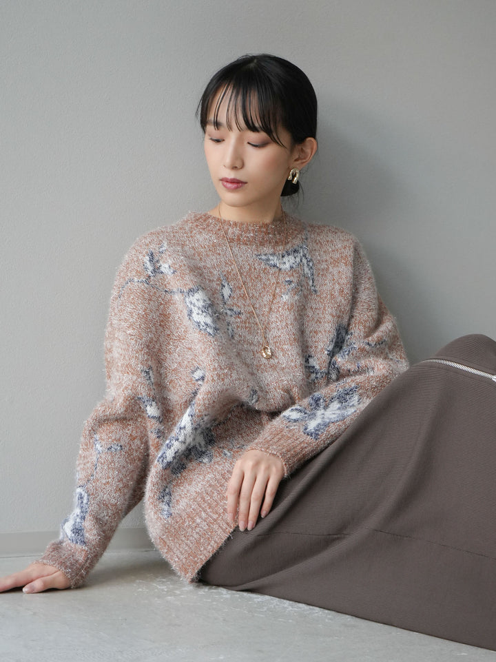[預訂] 花提花金銀絲針織套頭衫/棕色