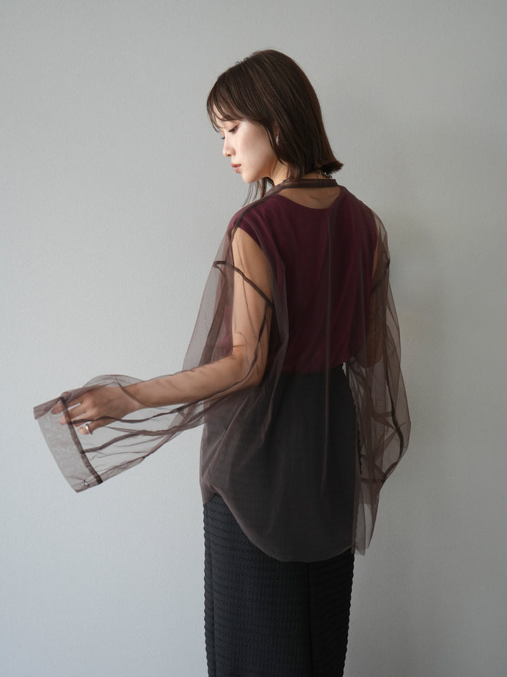 [予約]2WAYスリーブチュールシャツ/ブラウン