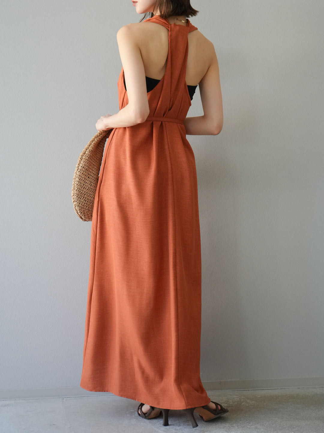 【預購】環形設計不均勻染色洋裝/橘色