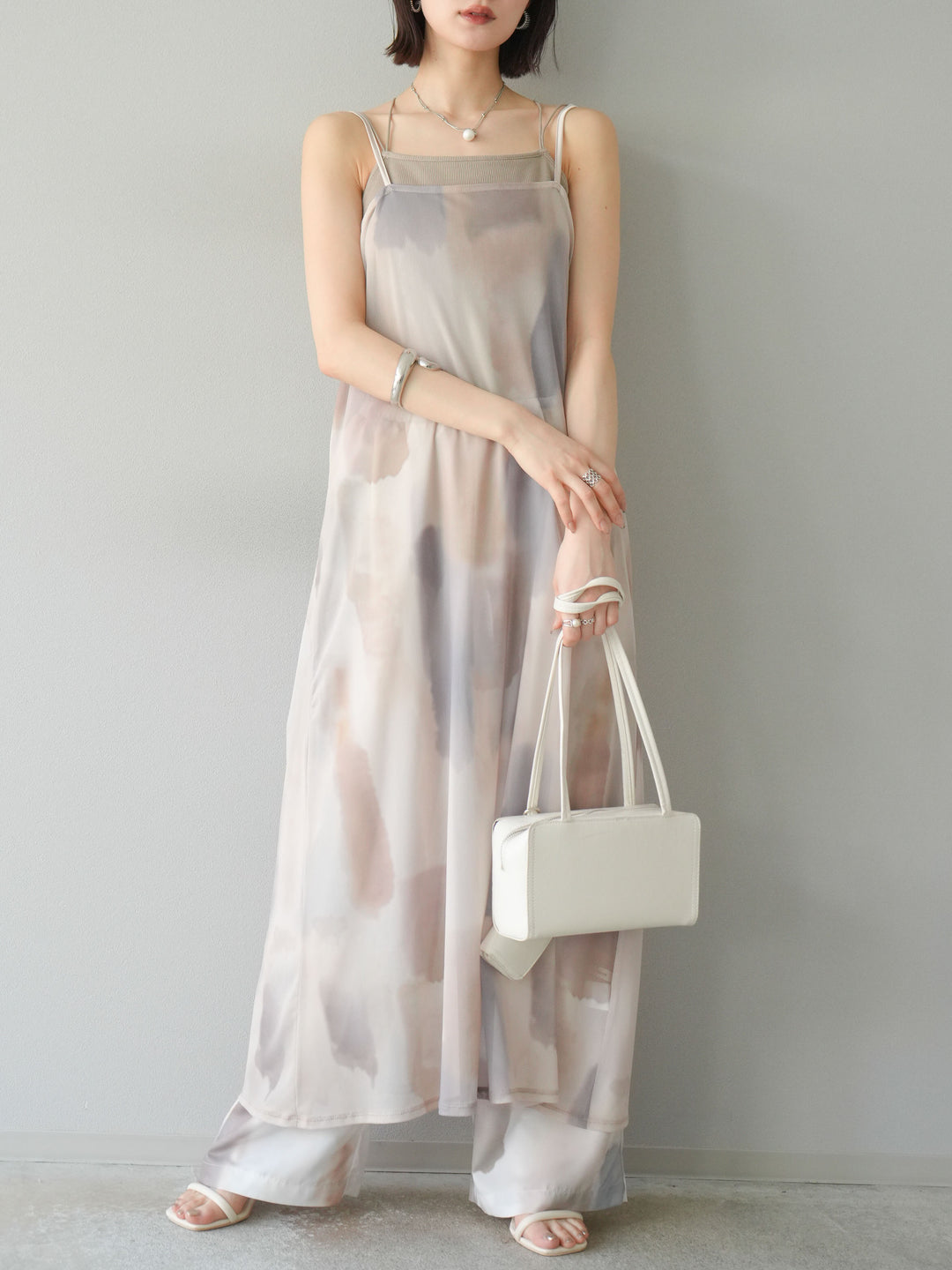 [予約]水彩アートシアーキャミワンピース/エクリュ