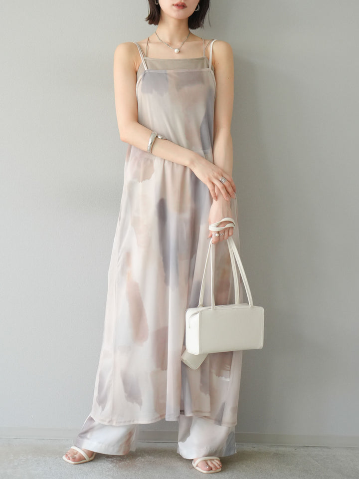 [予約]水彩アートシアーキャミワンピース/エクリュ