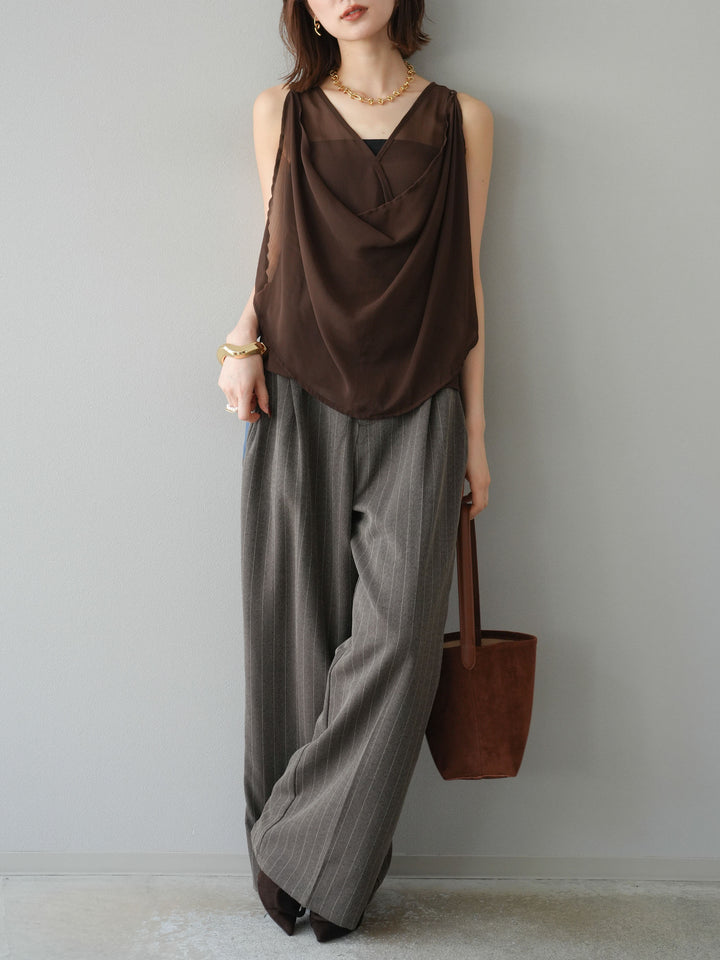 [予約]サイドラインストライプワイドパンツ/ブラウン