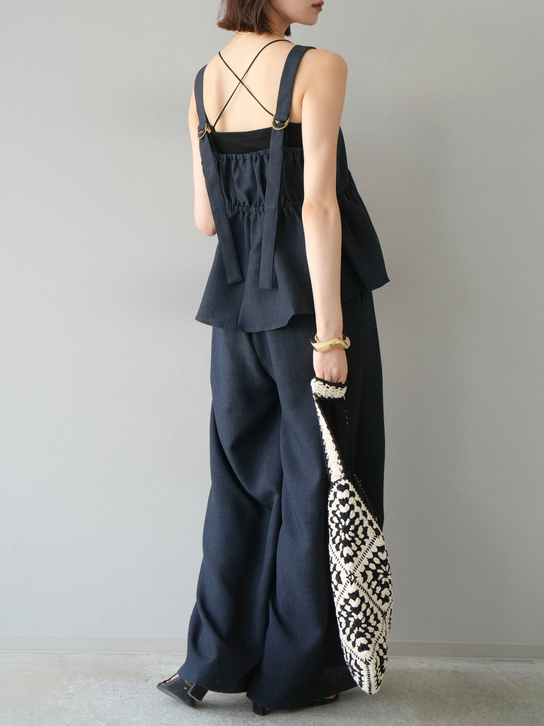 [SET]リネンライクビスチェ+リネンライクイージーワイドパンツ(2set)