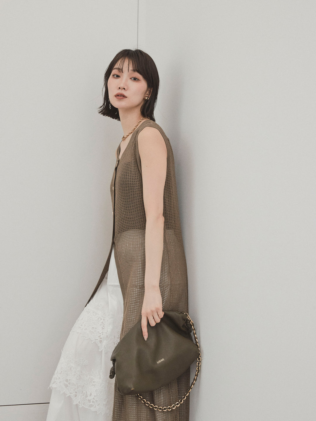 [SET]アソートボタンニットロングジレ+スカラップレースロングスカート(2set)