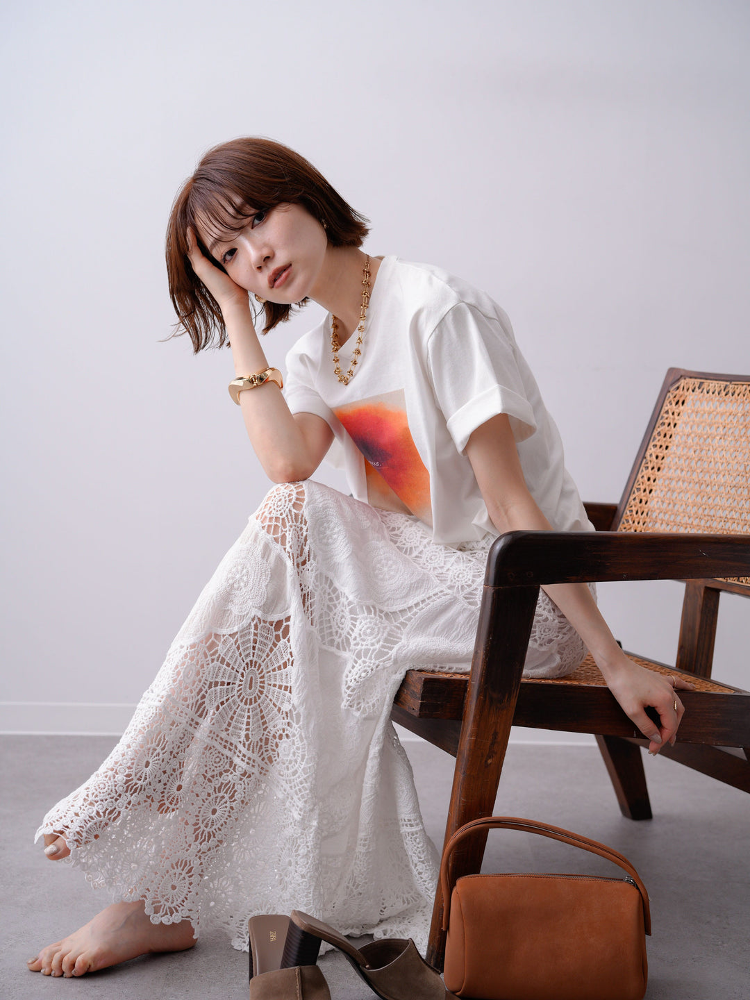 [SET]ニュアンスフローラルフォトTEE+クロシェマキシスカート(2set)