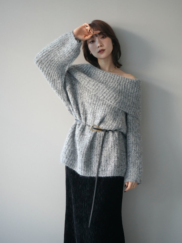 [予約]オフショルミックスニットプルオーバー/gray
