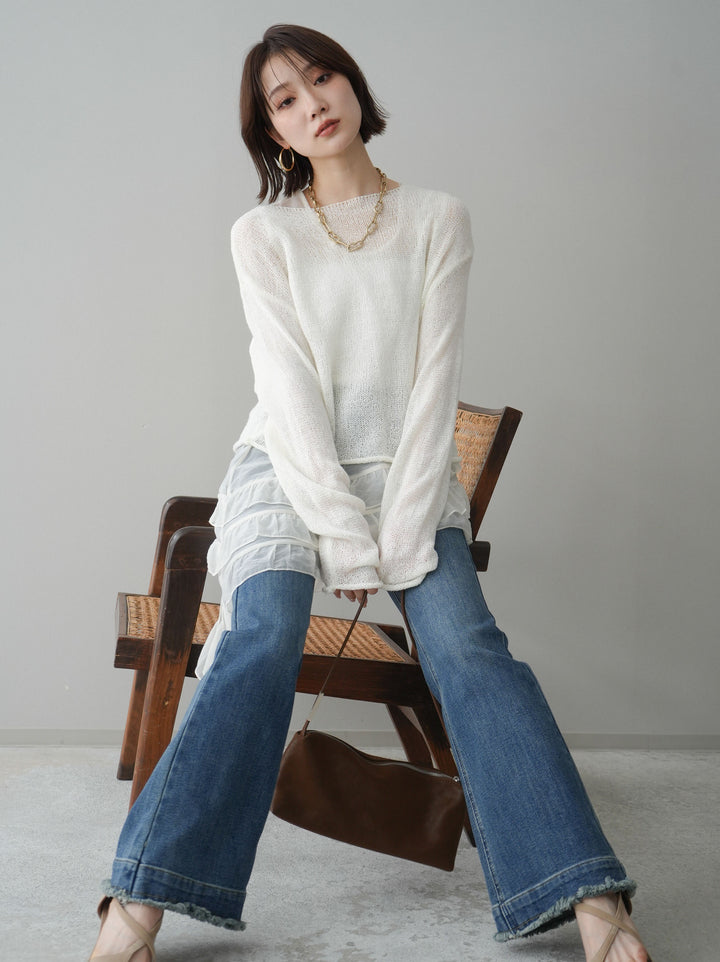 [予約]ラッフルオーガンジータンクトップ＆ニットアンサンブル/white
