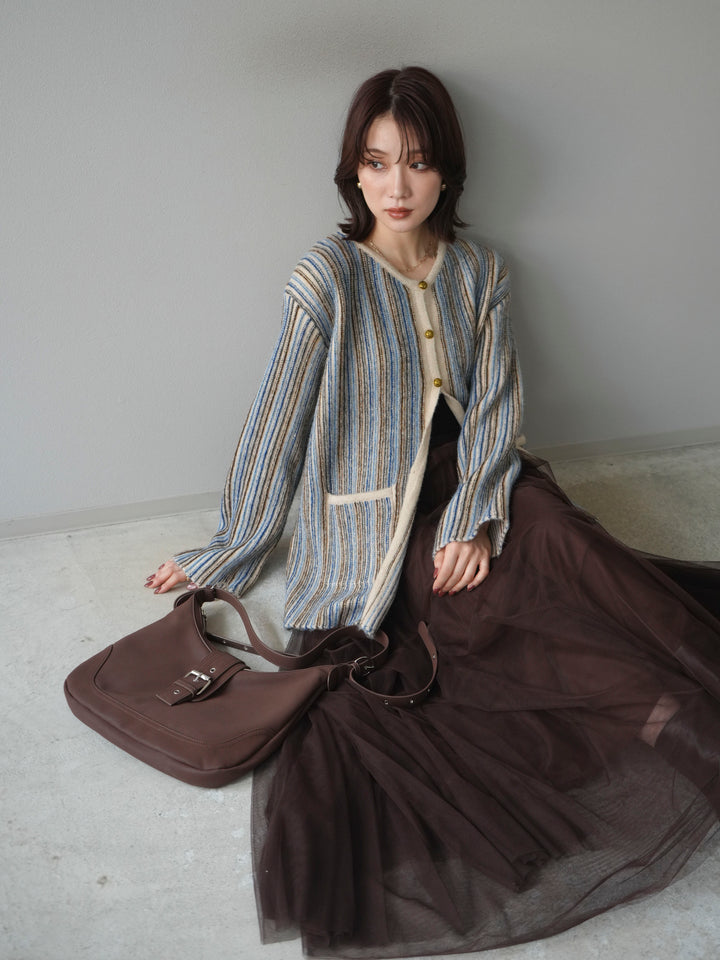 [予約]アンティークボタンストライプニットカーディガン/ivory