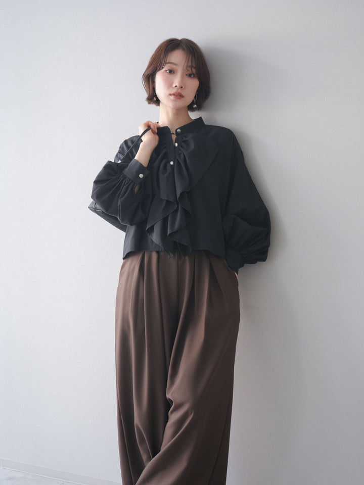 [予約]ラッフルフレアショートブラウス/black