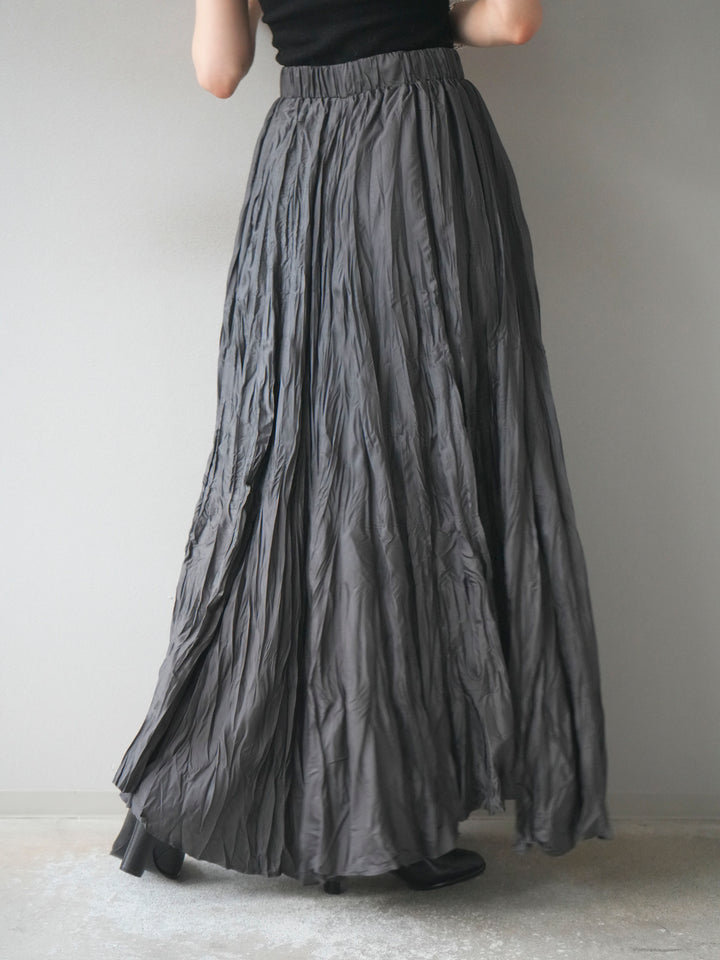 [予約]ワッシャープリーツロングスカート/charcoal