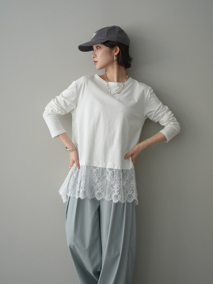 [SET]裾レースロングスリーブTシャツ+選べるアクセセット(2set)