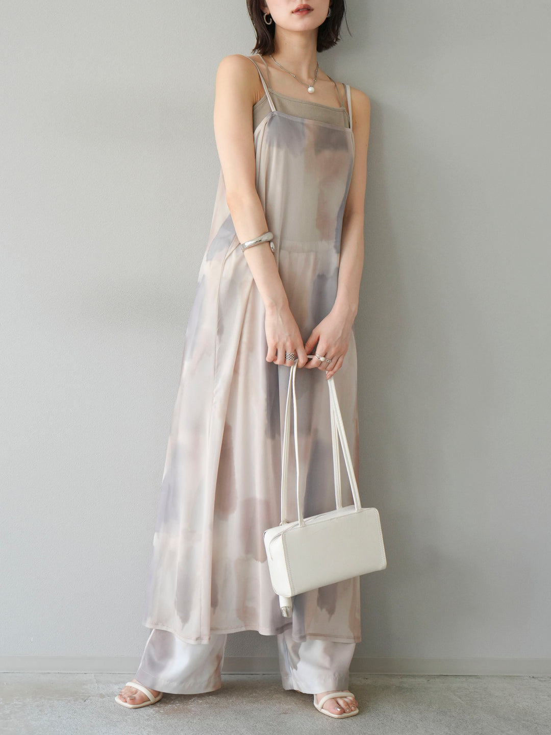 [SET]水彩アートシアーキャミワンピース+水彩アートイージーパンツ(2set)