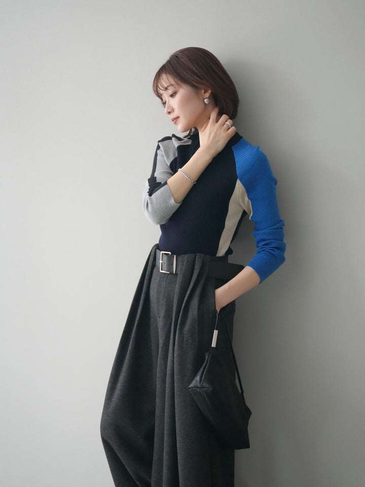 [SET]バイカラーラグランニットトップス+選べるアクセセット(2set)