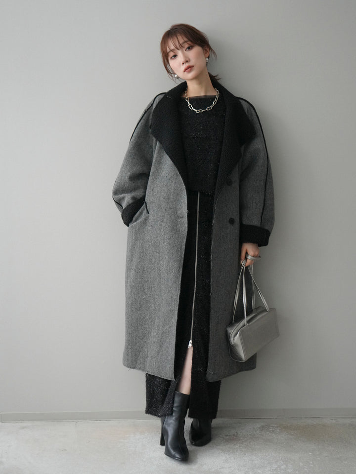 [SET]アウトシーム裏ボアコート+ラメシャギートップス(2set)