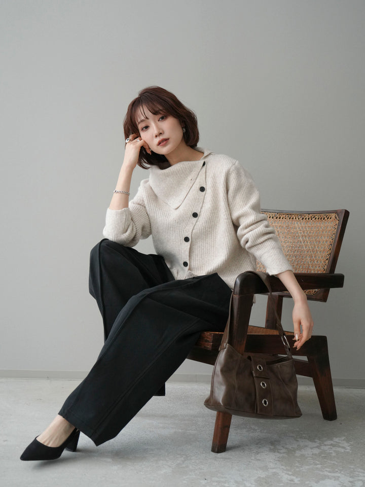 [予約]ハイネックデザインボタンニットカーディガン/ivory